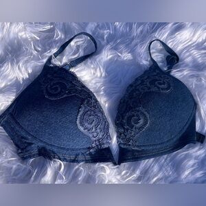 La Perla 34D Soft Cup Denim Blue V front Bra